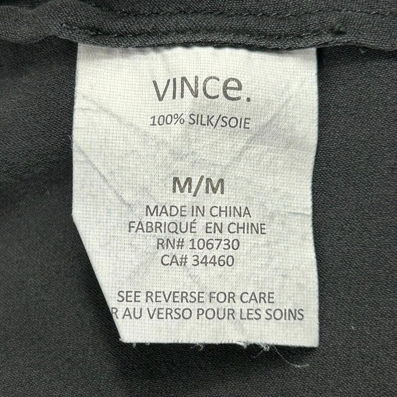 Vince Black 100% Silk Button-Up Blouse Womens Medium Loose-Fit Top Breathable - Picture 10 of 12